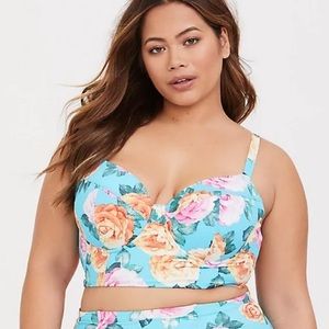 AQUA BLUE FLORAL UNDERWIRE BIKINI TOP